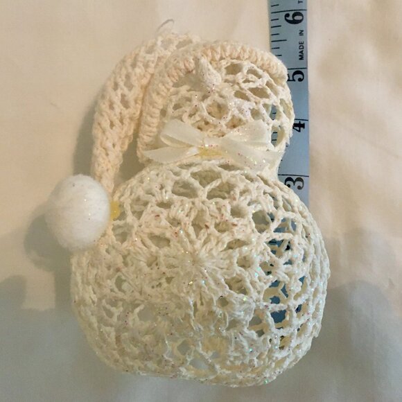 Handmade Crochet Snowman Ornament – Glitter Accents – Vintage Charm – Needs TLC - Picture 8 of 10